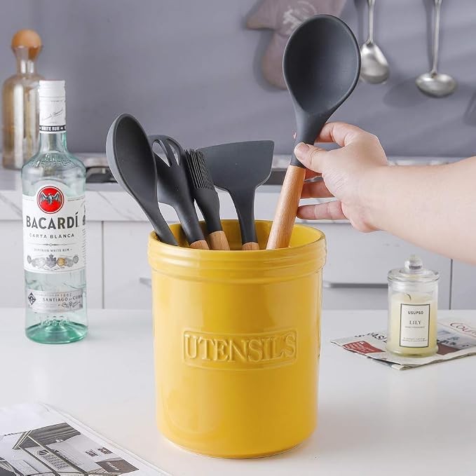 KOOV Cooking Utensil Holder, Large Ceramic Utensil Crock, Deep and Stable - Image 4