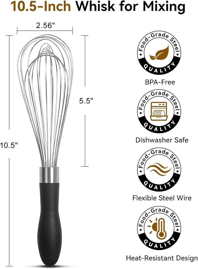 Anyongora 10 Inch Whisk, Sturdy Stainless Steel Wire Whisk - Image 2
