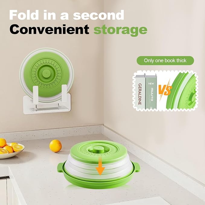 Microwave Splatter Cover 10.2 Inch, Collapsible Silicone Lid & Tray - Image 3