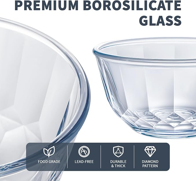 Luvan Glass Mixing Bowls with Lids Set of 5, Large Salad Bowl with Diamond - Image 2