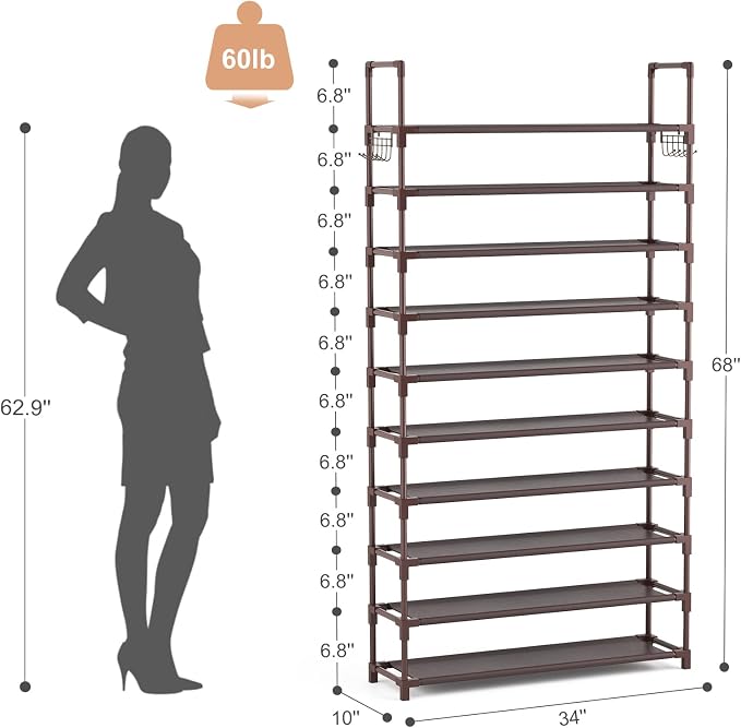 VTRIN 10 Tiers Shoe Rack Tall Large Capacity Wide Shoe Organizer Sturdy Shoe - Image 3