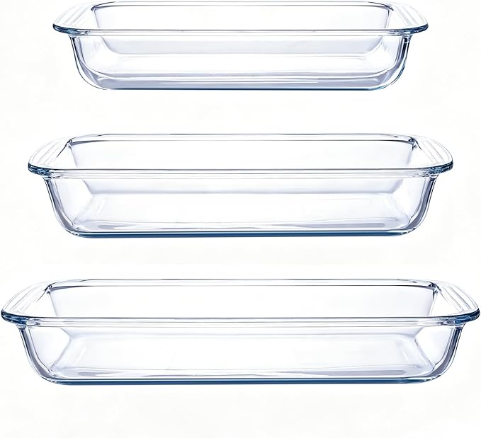 High Borosilicate Glass Baking Tray 3-Piece Set, 2.3 Quarts+1.6 Quarts+1.0 by Unknown