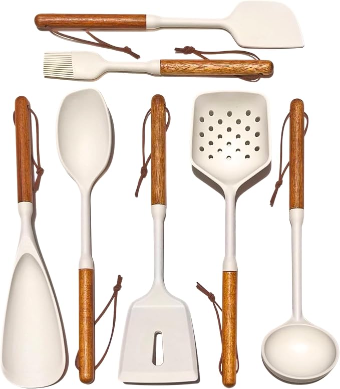 White Silicone Cooking Utensils Set, Kitchen Utensils Set 7 Pcs by Unknown