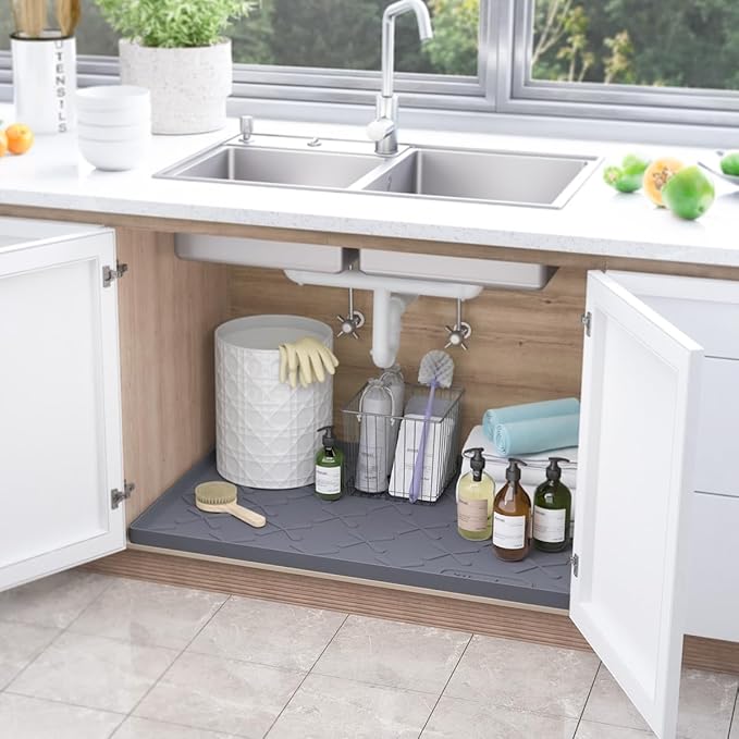 SIKADEER 40" x 22" Under Sink Mat Waterproof, Silicone Mat Kitchen Drawer Shelf - Image 2
