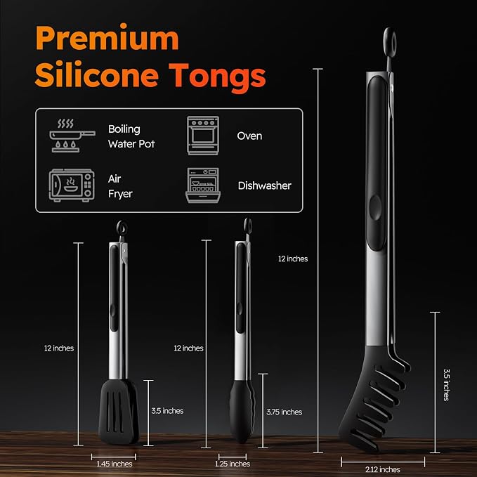 HST Tongs for Cooking with Silicone Tips, Non Stick Kitchen Tongs with Silicone - Image 3