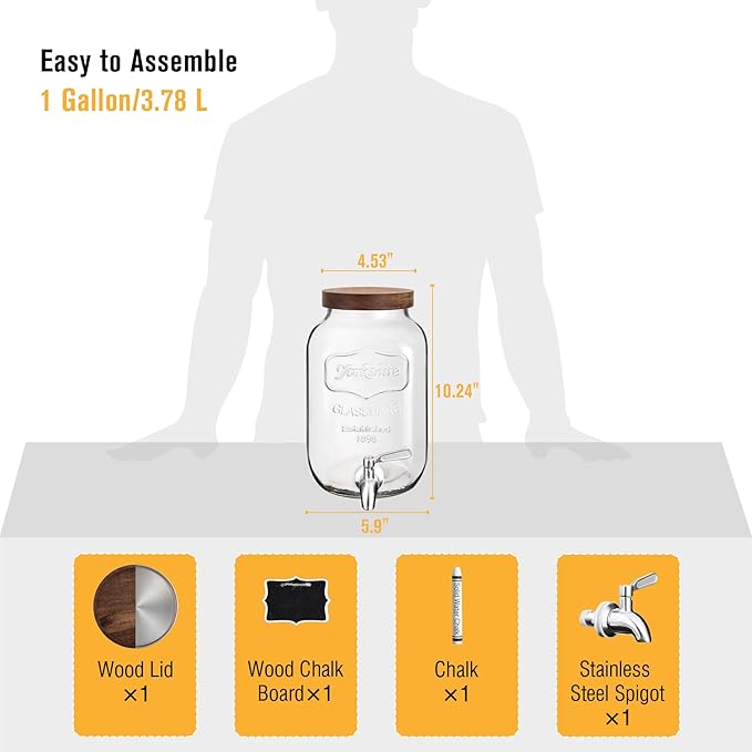 Mustry Glass Drink Dispenser for Parties, 1 Gallon Beverage Dispenser - Image 2