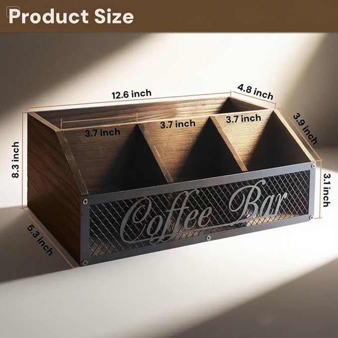 Coffee Station Organizer, Rustic Countertop Coffee Bar Accessories, 4 - Image 2