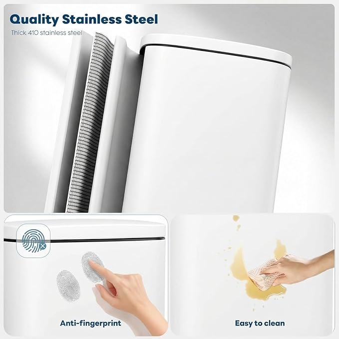 8 Gal Kitchen Trash Can, 30L Recycling or Garbage Bin, Brushed Stainless Steel - Image 3
