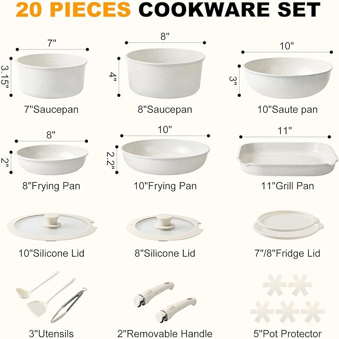 20-Piece Ceramic Nonstick Cookware Set – Induction Compatible, Non-Toxic Pots & - Image 2