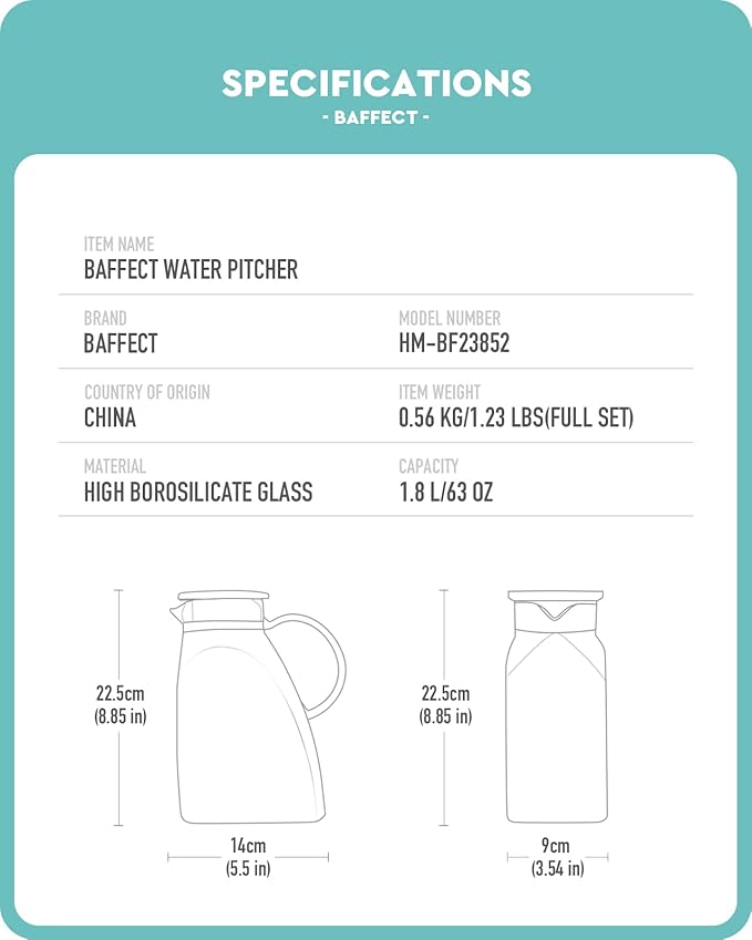 Baffect Water Pitcher, High Borosilicate Glass Jug - Image 6