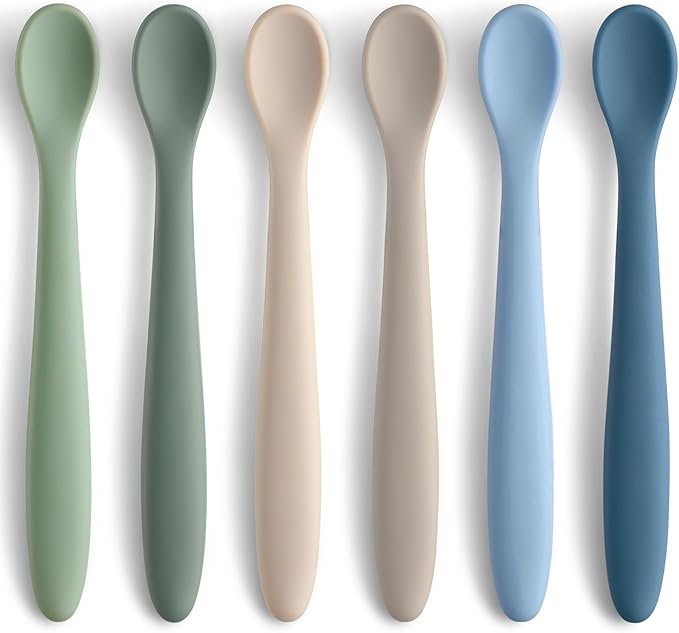 6 Piece Silicone Baby Feeding Spoons, First Stage Infant Soft-Tip Easy on Gums by NETANY