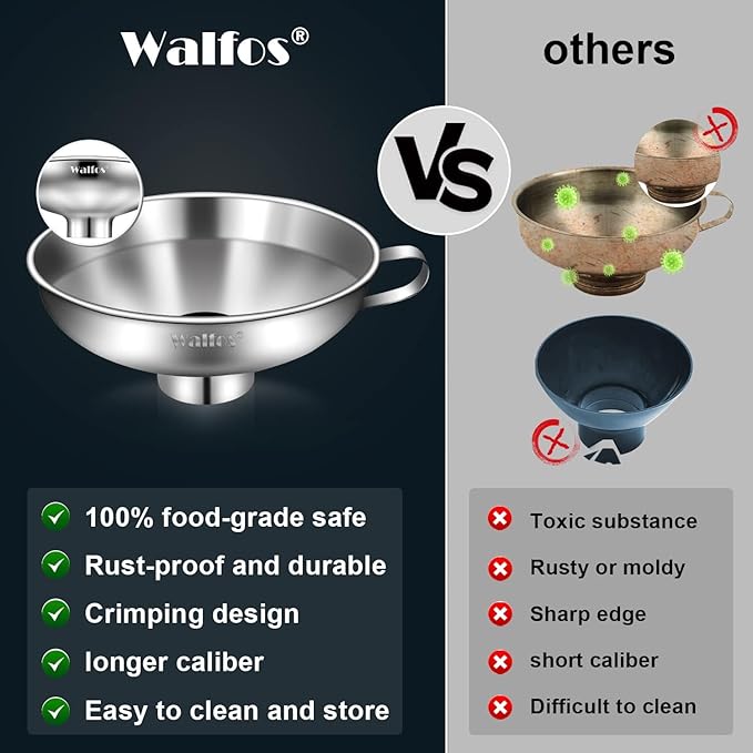 Walfos 5.5 Inch and 4 inch Stainless Steel Wide-Mouth Funnel - Image 3
