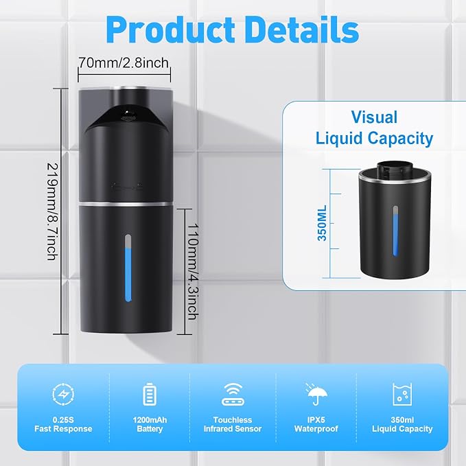 Fantictas Automatic Soap Dispenser, Touchless Hand Wall Mount Rechargeable 3 - Image 3