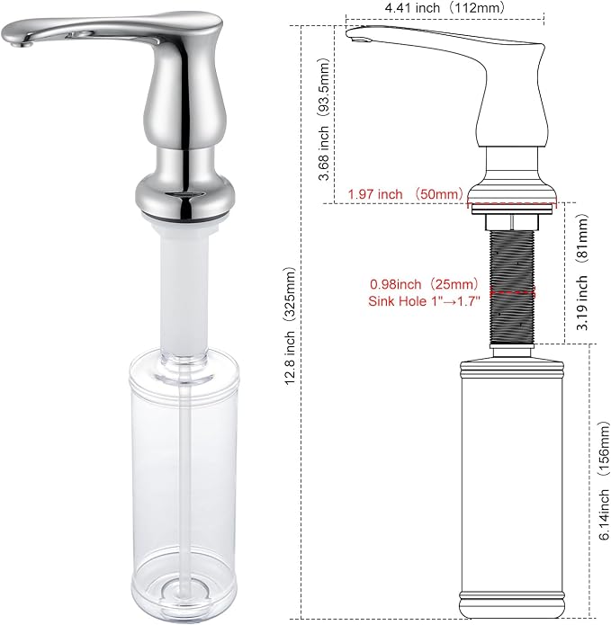 GAGALIFE Kitchen Sink Soap Dispenser Chrome, Built in Soap Dispenser - Image 2