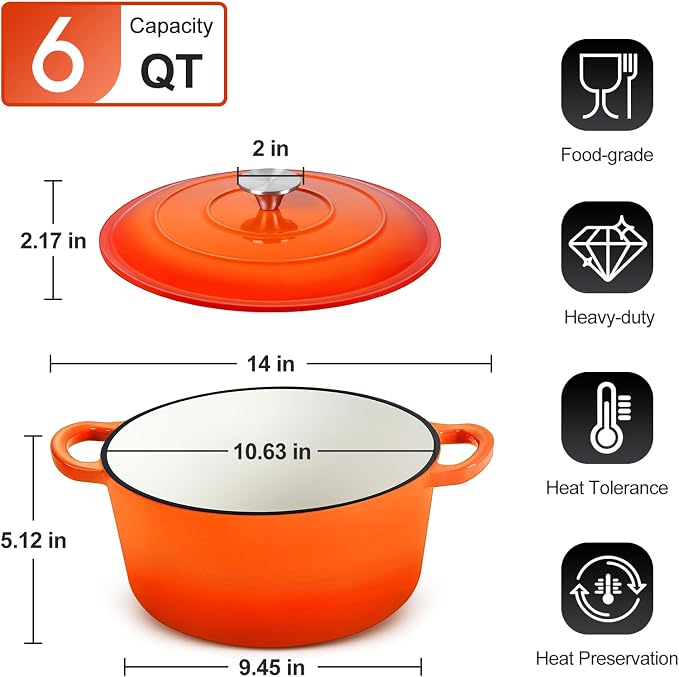 P&P CHEF 6QT Enameled Dutch Oven, Cast Iron Dutch Oven Pot - Image 2