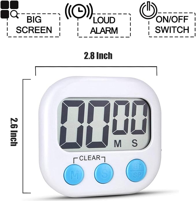 2 Pack Digital Kitchen Timer for Cooking Big Digits Loud Alarm Magnetic Backing - Image 6