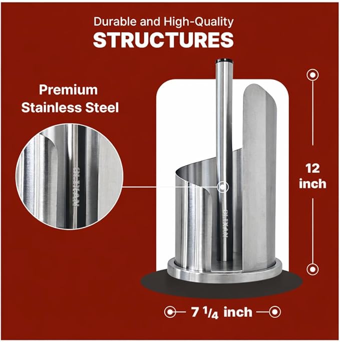 Stainless Steel Paper Towel Holder Countertop, Modern Spiral Cover Design - Image 3