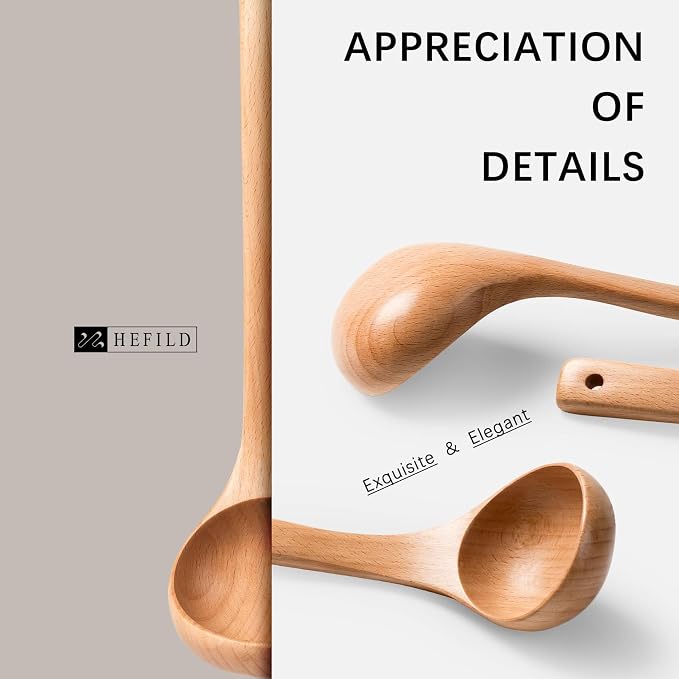 Wooden Soup Ladle, 10.8" Handle, 2 fl oz Medium Scoop Utensil - Image 3
