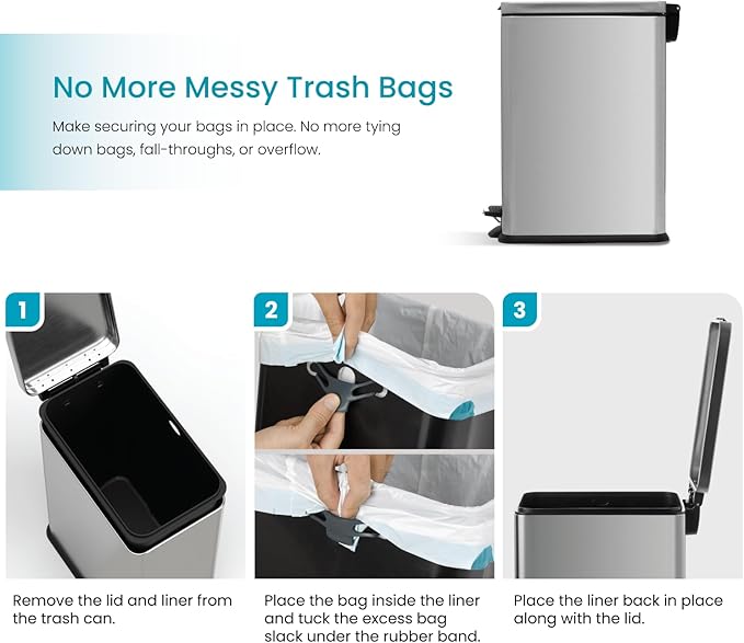 Home Zone Living 8 Gallon Slim Kitchen Trash Can - Image 3