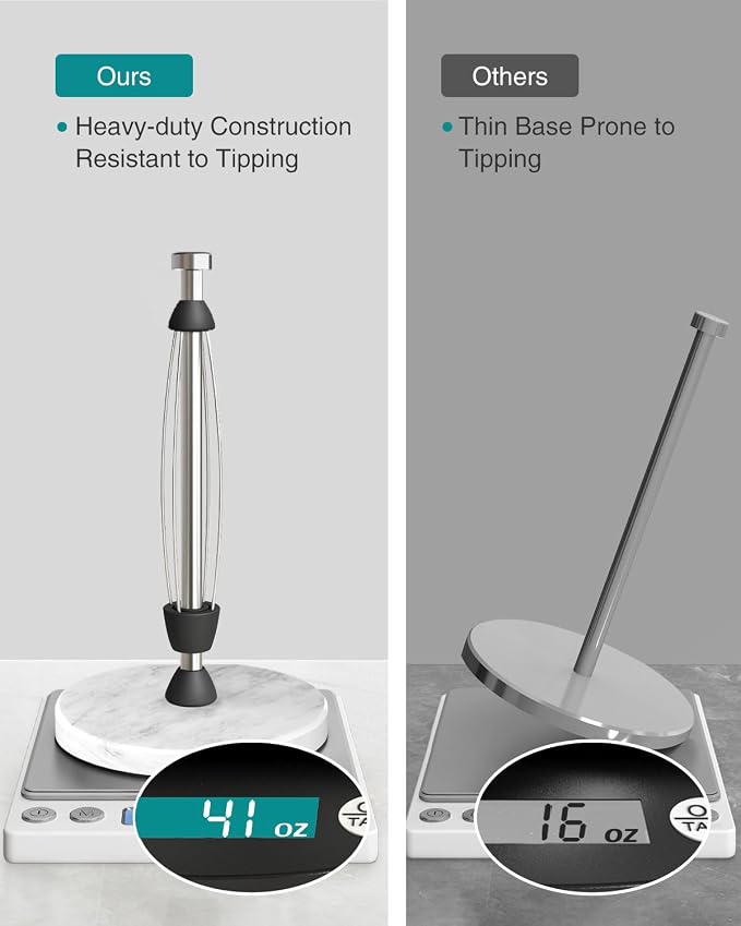 Marble Paper Towel Holder Countertop, Stainless Steel, One-Handed Tear - Image 4