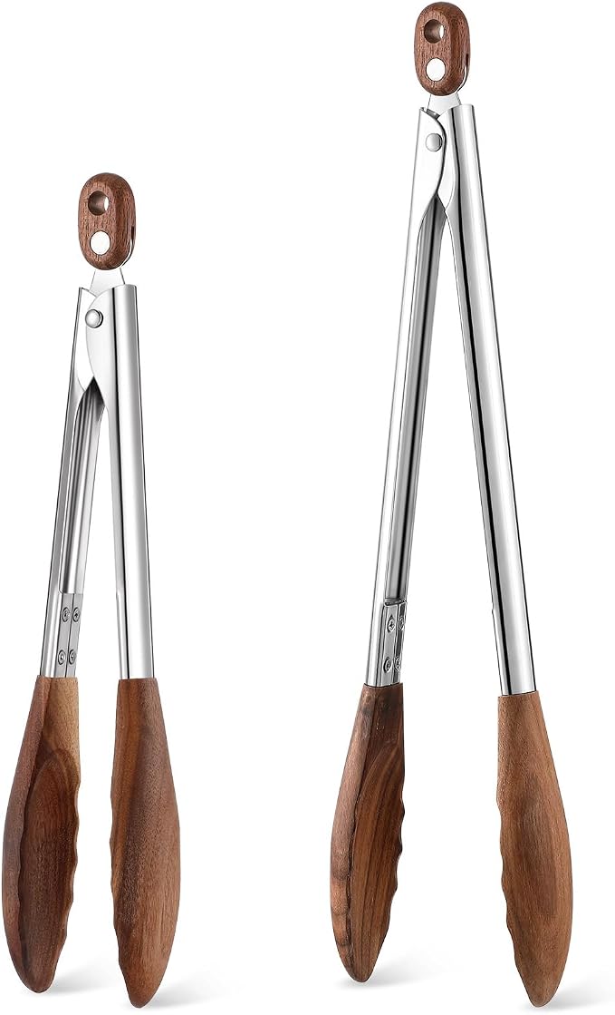Baderke 2 Pcs Kitchen Tongs for Cooking Wooden Utensil Set Salad Tongs by Baderke