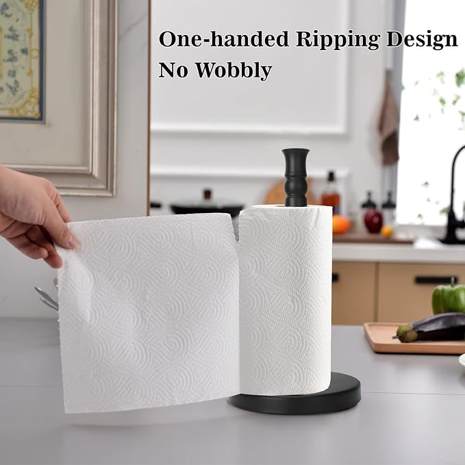 Black Paper Towel Holder Countertop, Stainless Steel Heavy Weighted Base - Image 3