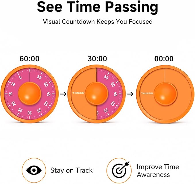 60-Minute Visual Timer, Twist to Set, Loud Battery-Powered Alarm, - Image 3