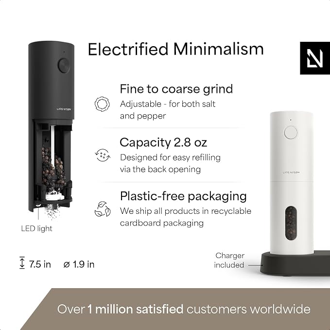 LARS NYSØM Electric Salt and Pepper Grinder Set, USB Rechargeable, Automatic - Image 4