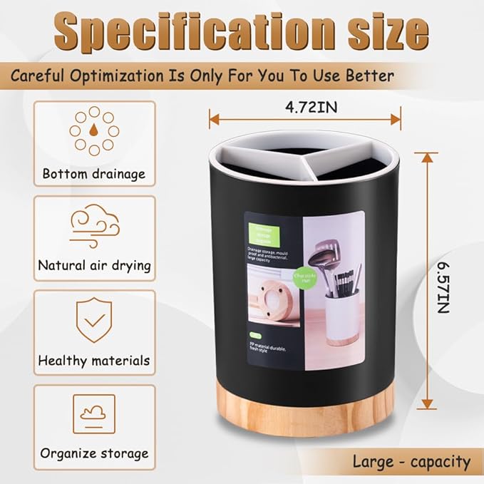 Kitchen Utensil Holder Tableware Storage Bucket, Spoon Chopsticks Fork Drain - Image 2