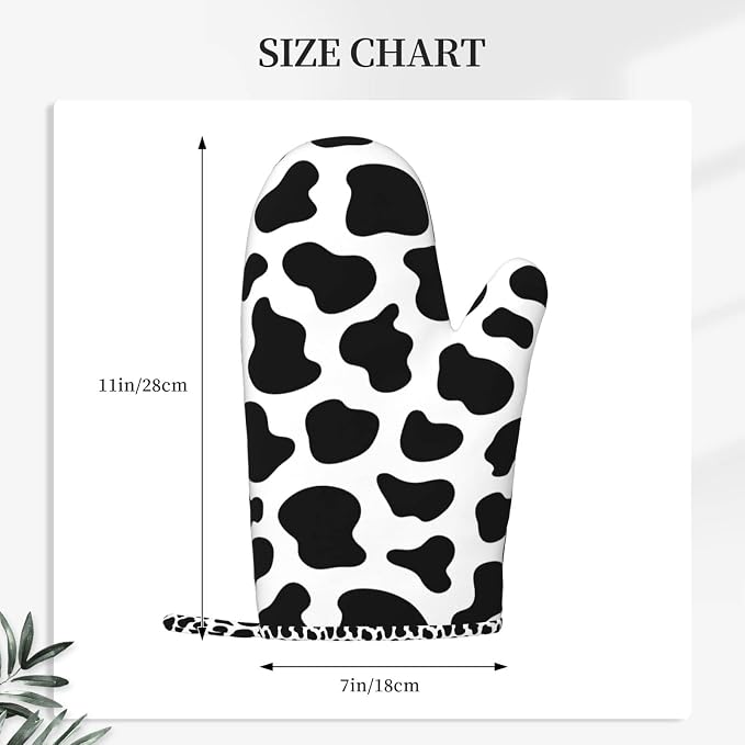 Cow Print Oven Mitts and Pot Holders Sets of 2, Resistant Recycled Infill - Image 3