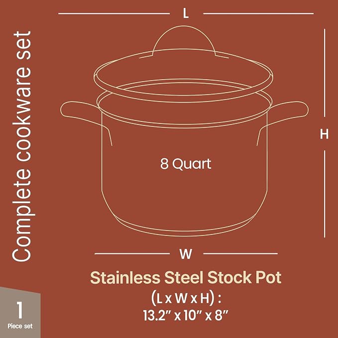 Stainless Steel Stockpot with Tempered Glass Lid 8 Quart, Durable 18/0 - Image 2