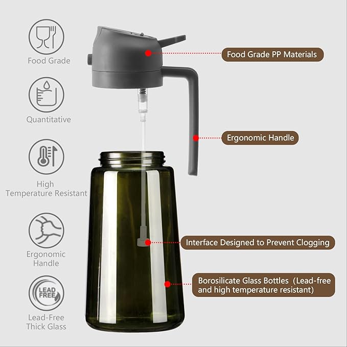 SWEET VIEW 2PCS Olive Oil Dispenser and Oil Sprayer – 16oz/470ml Glass - Image 5