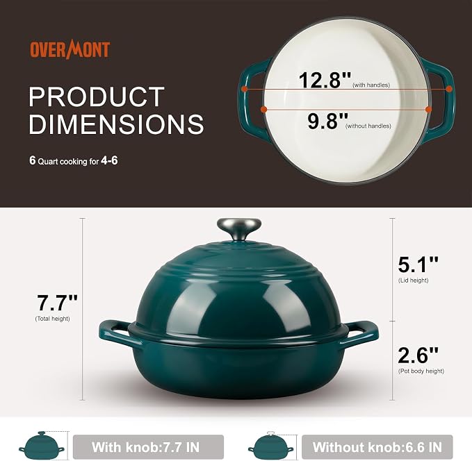 Overmont Enameled Cast Iron Bread Oven - 6QT Bread Dutch Oven - Image 5