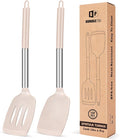 Pack of 2 Silicone Solid Turner, Non Stick Slotted Kitchen Spatulas, High Heat by BUNDLEPRO