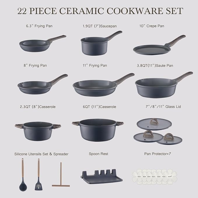 22Pcs Pots and Pans Set Non Stick Non-Toxic Ceramic Cookware Sets Nonstick - Image 2