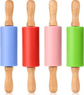 Mini Silicone Rolling Pin for Kids, Non-stick Surface Wood Handle, 9 Inch 4 Pack by Honglida