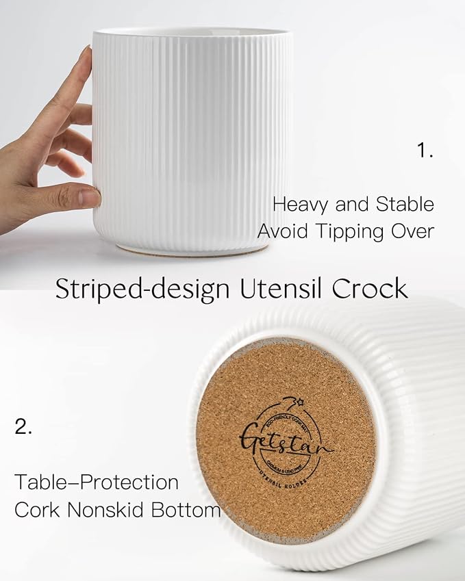 getstar Large Utensil Holder for Kitchen Counter, 5.6" Vintage Ceramic Utensils - Image 3