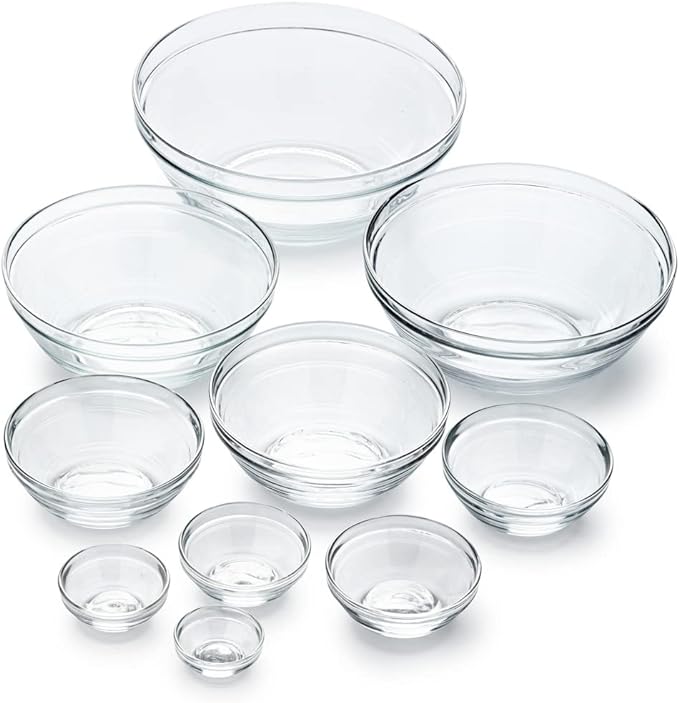 Duralex Le Gigogne Glass Mixing Bowl Set – 10-Piece Clear Stackable Prep Bowls by DuralexMadeInFrance