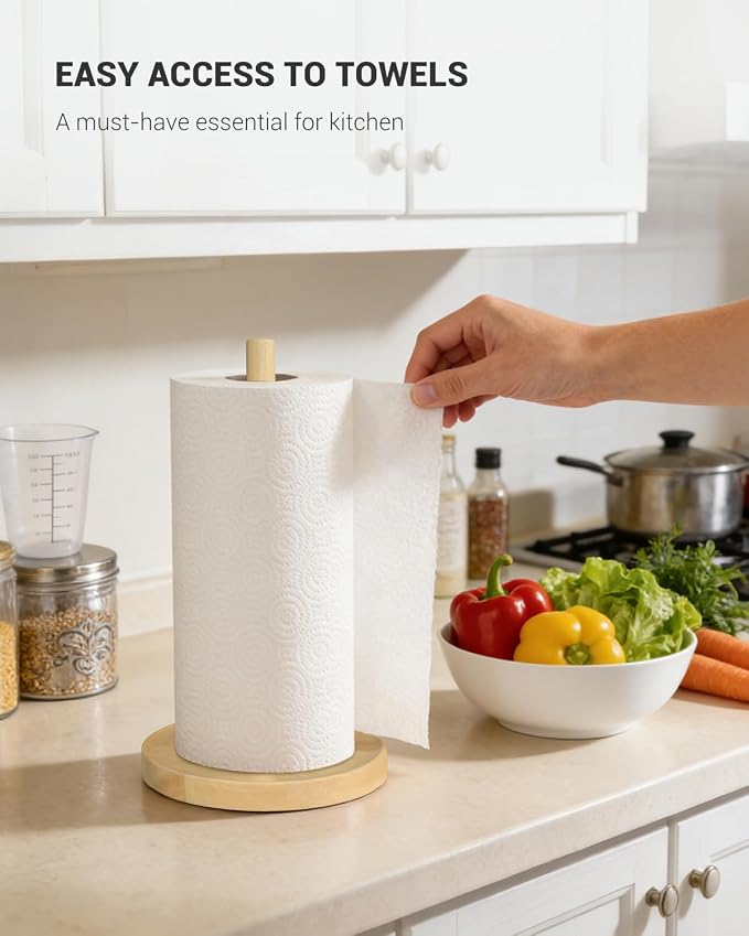 NESAPTO Paper Towel Holder Countertop, Wooden Freestanding Paper Towel Stand - Image 6