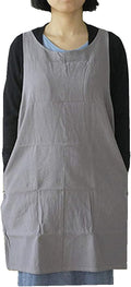 Cotton Linen Japanese Apron Halter Cross Back Bandage X Shape Aprons Two Pockets by AOBBYBBS