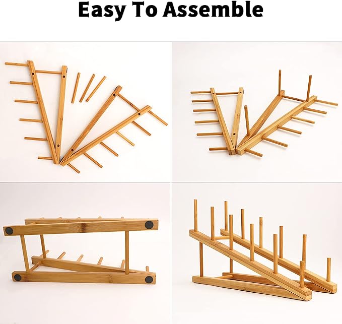 8 Pack Dish Rack Bamboo Drying Rack Wooden Plate Dish Rack Cabinet Organizer - Image 4