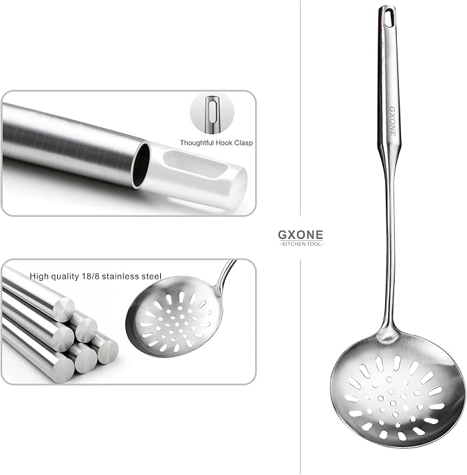 Skimmer Slotted Spoon, 304 Stainless Steel Slotted Spoon, Handle Mesh Food - Image 3
