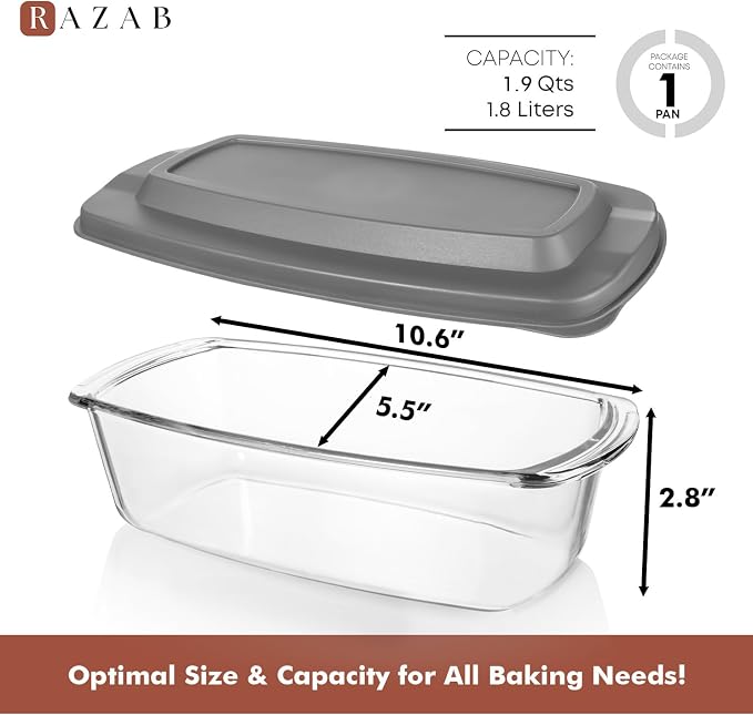 Razab LARGE 7.6 Cups/1800 ML/1.9 Qt Glass Loaf Pan - Image 2