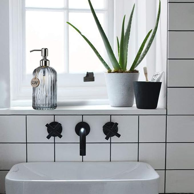 JASAI 18 Oz Vertical Stripes Kitchen Soap Dispenser - Image 4