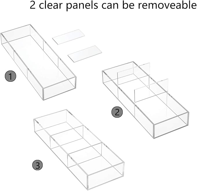 HIIMIEI 3 Section Clear Acrylic Drawer Organizer Tray, Office & Makeup Drawer - Image 7