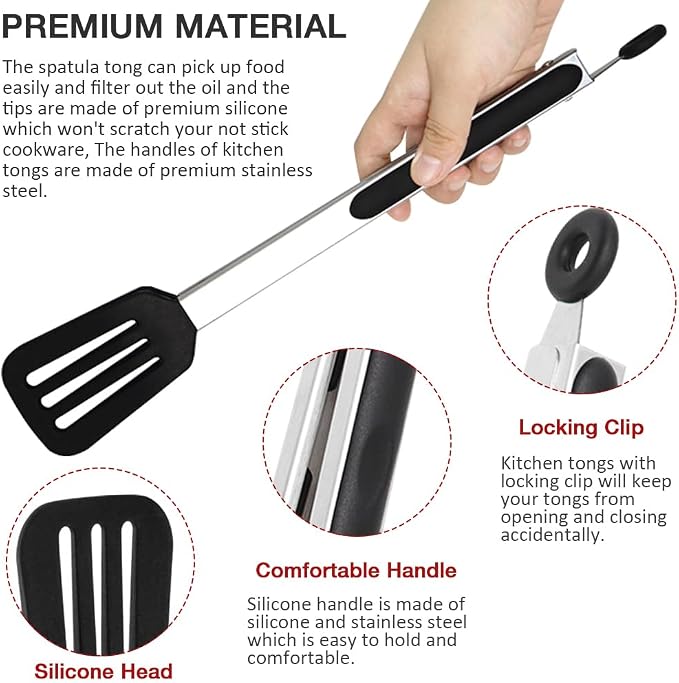 12 Inch Kitchen Tongs Set of 3, Silicone Tongs - Image 3