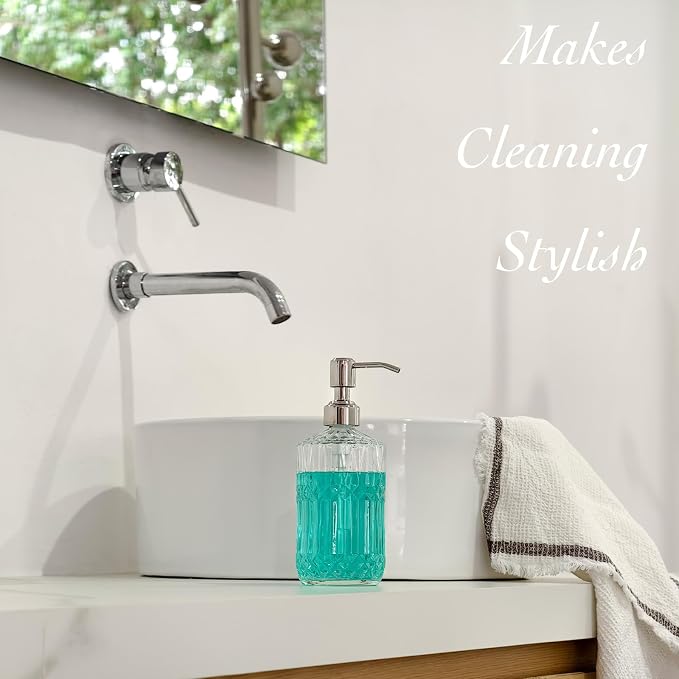 JASAI 18 Oz Embossed Clear Glass Soap Dispenser - Image 3