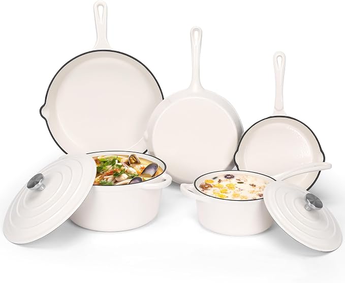 QuliMetal Enameled Cast Iron Cookware Set, 5-Piece Pots and Pans Set by QuliMetal