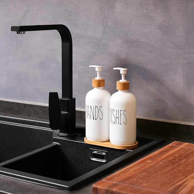 MOMEEMO White Soap Dispenser Set, Contains Hand and Dish Soap Dispenser - Image 2