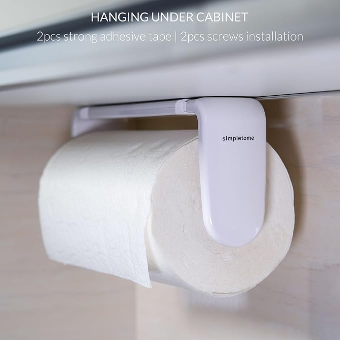 simpletome Paper Towel Holder ONE Hand Tear Adaptive Tension Arm Adjustable - Image 2